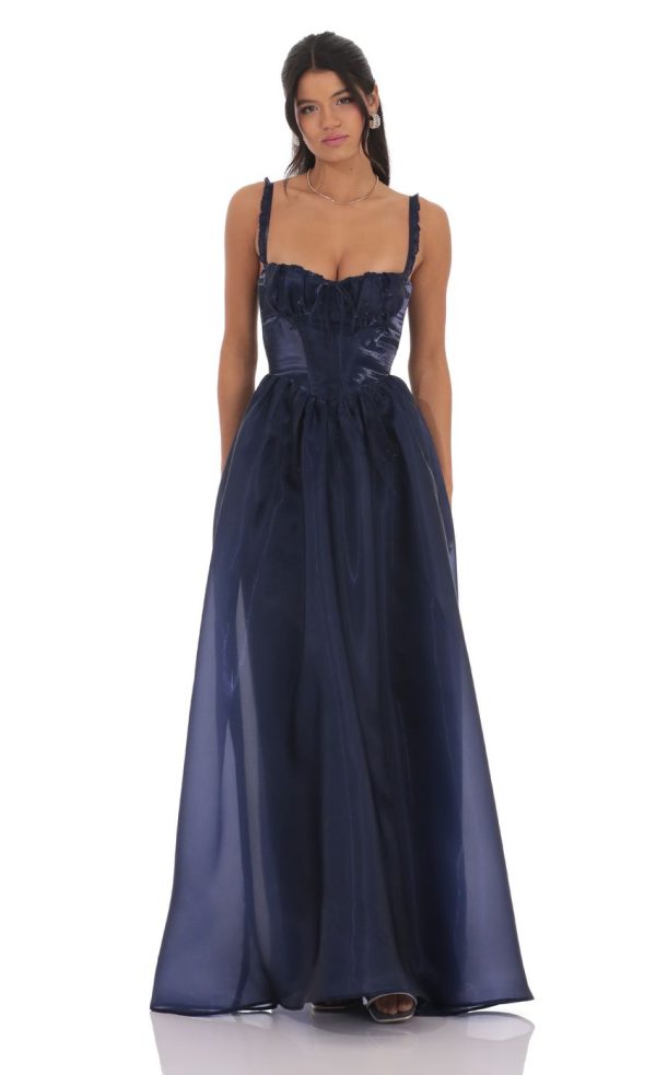 Sheen Corset Maxi Dress in Navy
