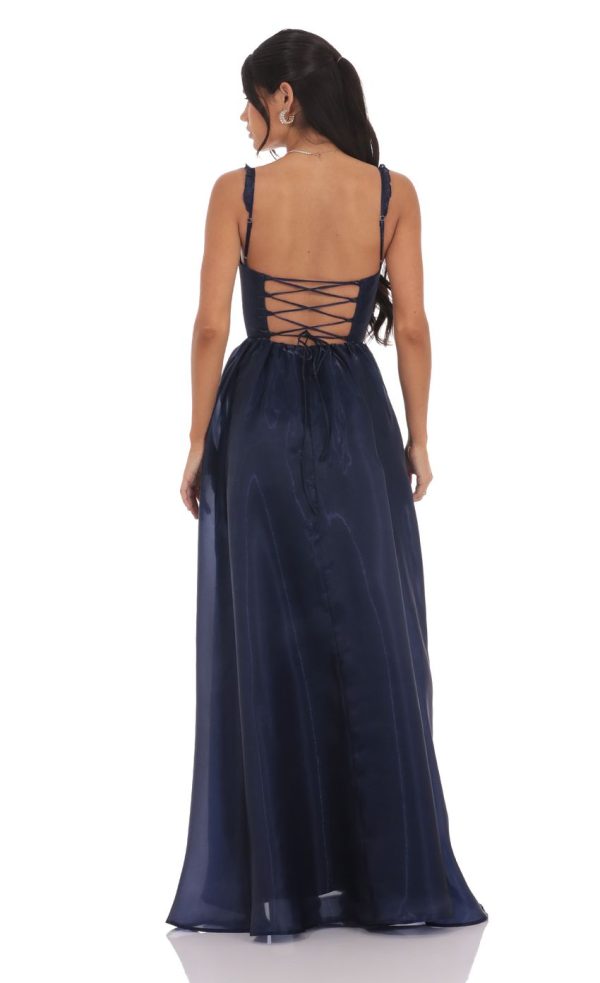 Sheen Corset Maxi Dress in Navy - Image 2