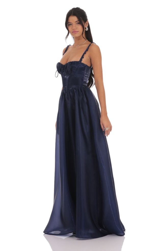 Sheen Corset Maxi Dress in Navy - Image 3