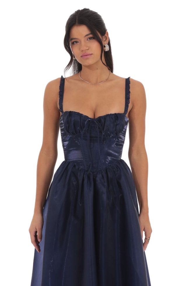 Sheen Corset Maxi Dress in Navy - Image 4