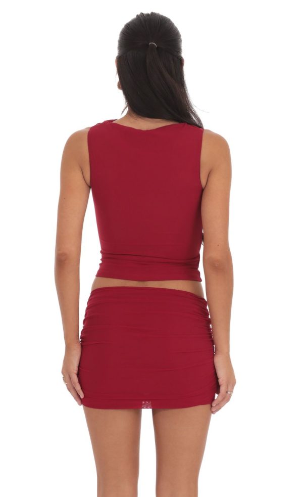 High Neck Mesh Two Piece Set in Red - Image 2