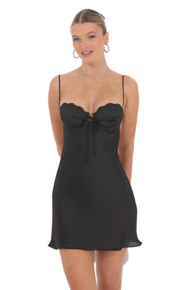Satin Open Back Dress in Black - Image 2