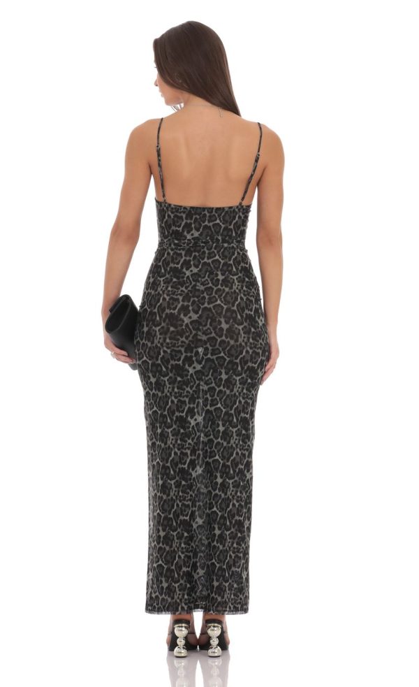 Mesh Cowl Neck Maxi Dress in Cheetah Print - Image 2