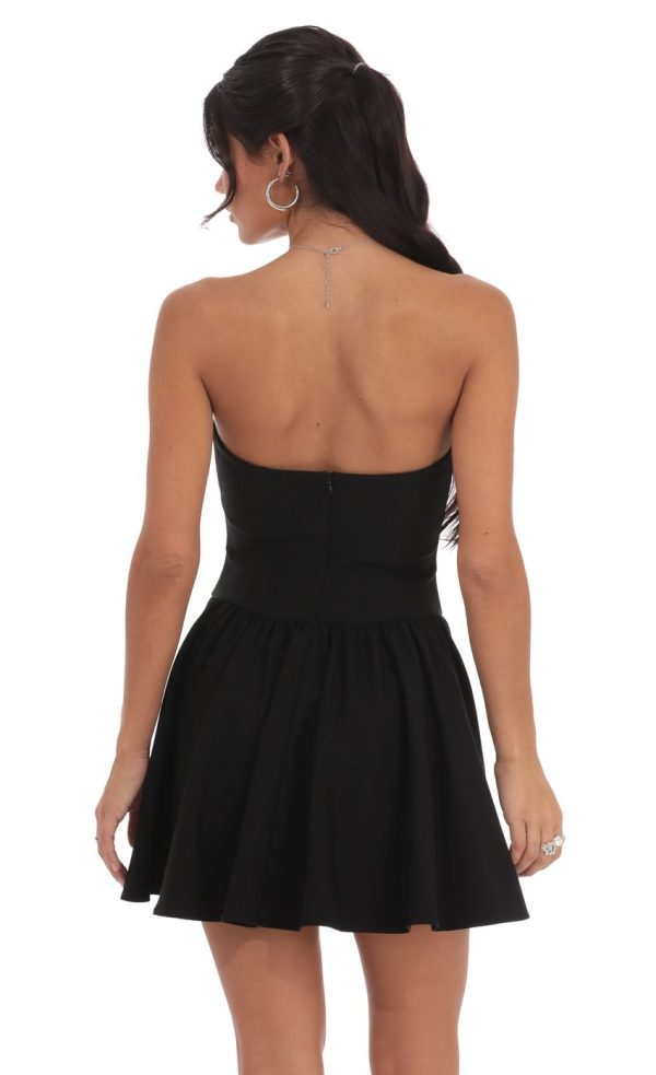 Sequin Strapless Fit and Flare Dress in Black - Image 2