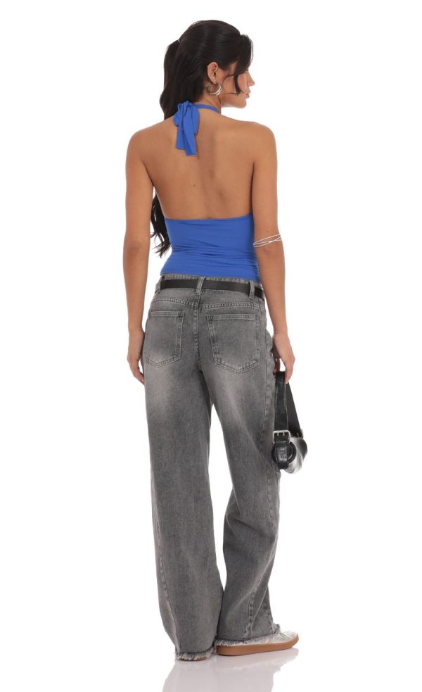 Faded Cutoff Jeans in Grey Denim - Image 2