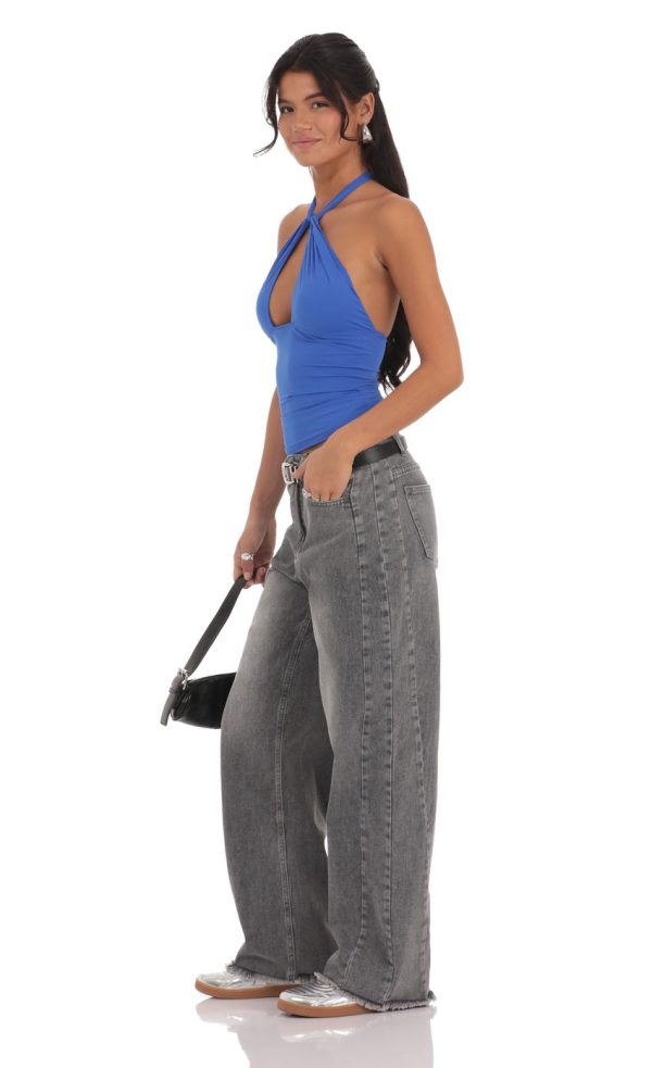 Faded Cutoff Jeans in Grey Denim - Image 3