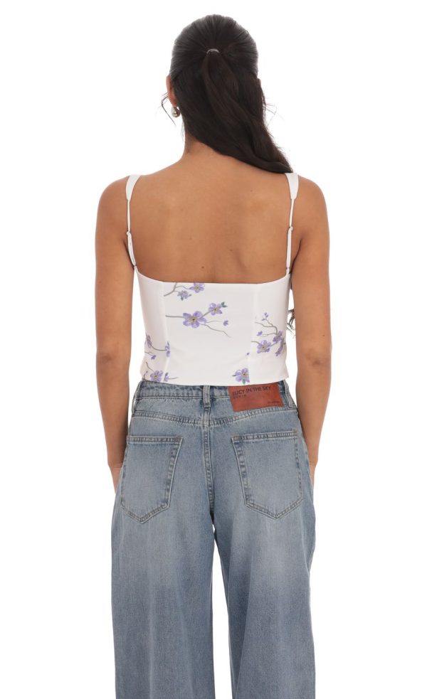Floral Front Tie Vest Top in White - Image 2