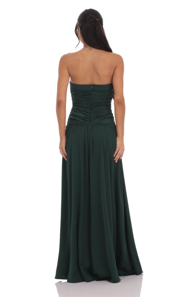 Strapless Drop Waist Maxi Dress in Green - Image 2
