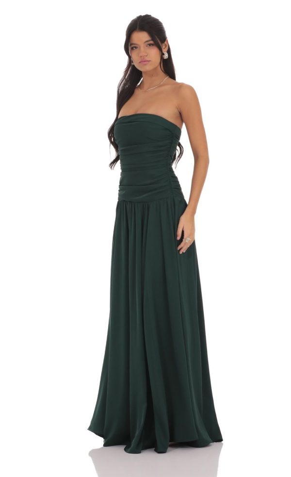 Strapless Drop Waist Maxi Dress in Green - Image 3