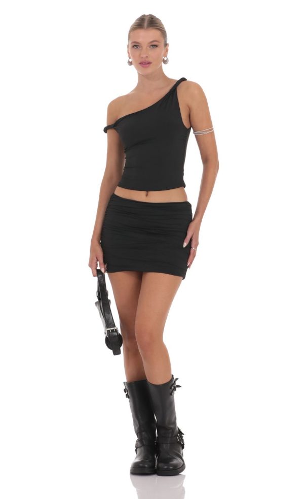 Twist Off Shoulder Two Piece Set in Black