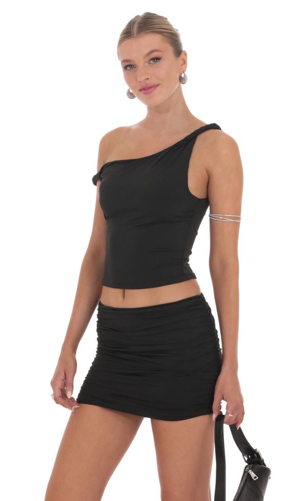 Twist Off Shoulder Two Piece Set in Black - Image 3