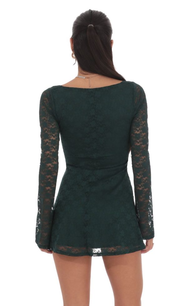 Lace Twist Cutout Dress in Green - Image 2