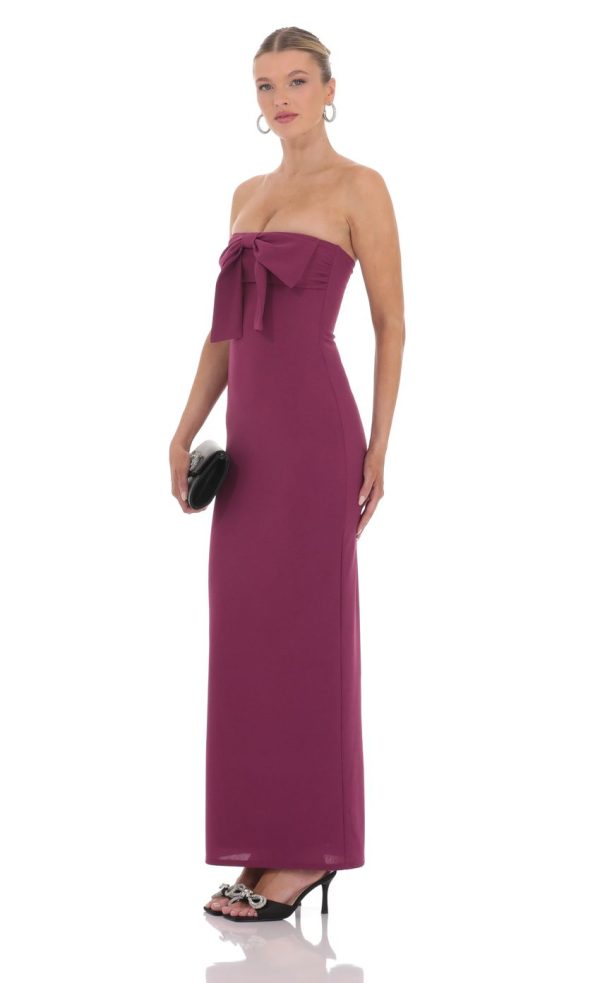 Bow Strapless Maxi Dress in Plum - Image 3