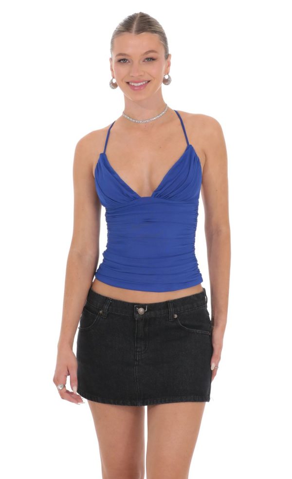 Mesh V-Neck Top in Royal Blue