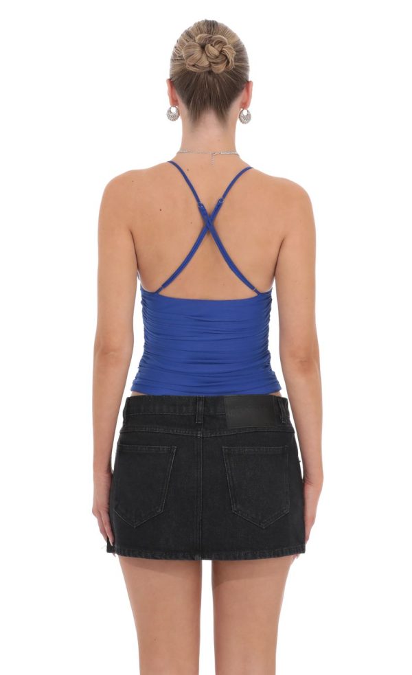 Mesh V-Neck Top in Royal Blue - Image 2