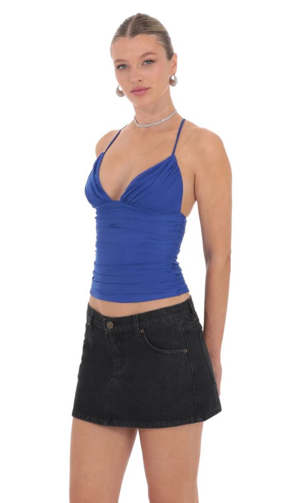 Mesh V-Neck Top in Royal Blue - Image 3