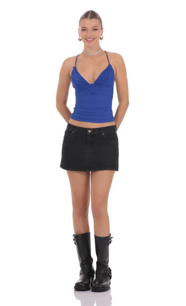 Mesh V-Neck Top in Royal Blue - Image 4