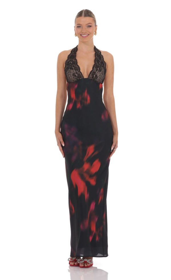 Swirl Lace Bust Maxi Dress in Multicolor Print