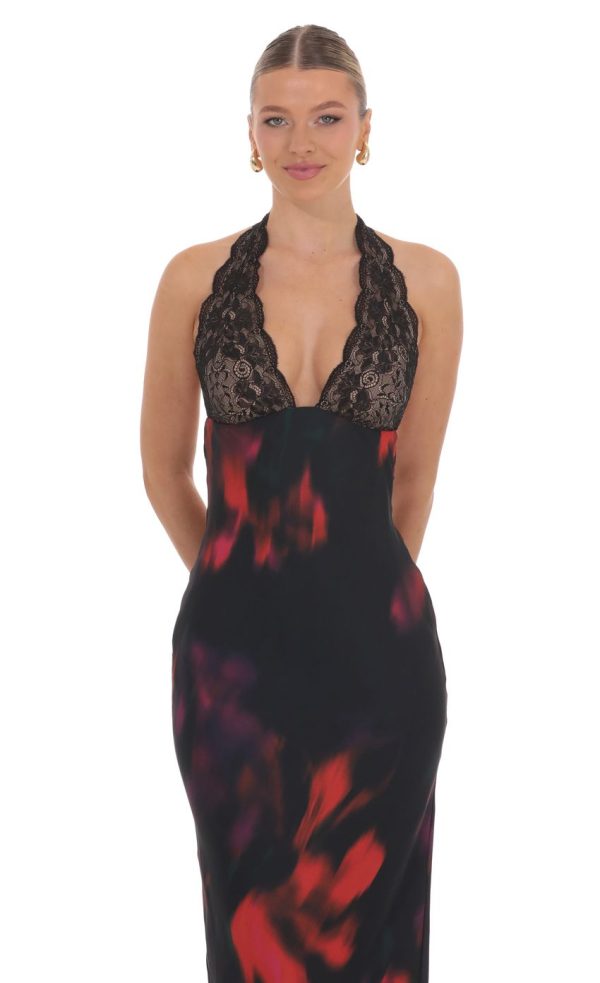 Swirl Lace Bust Maxi Dress in Multicolor Print - Image 4