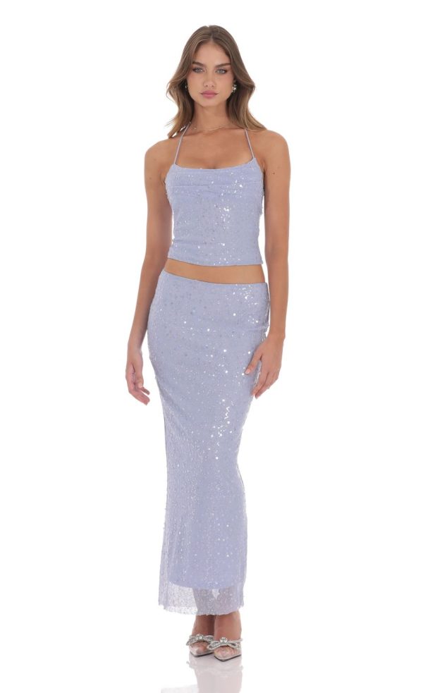 Sequin Pearl Two Piece Set in Periwinkle