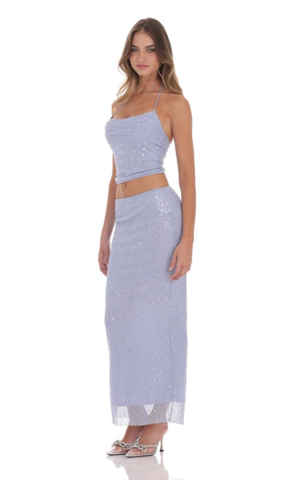 Sequin Pearl Two Piece Set in Periwinkle - Image 3