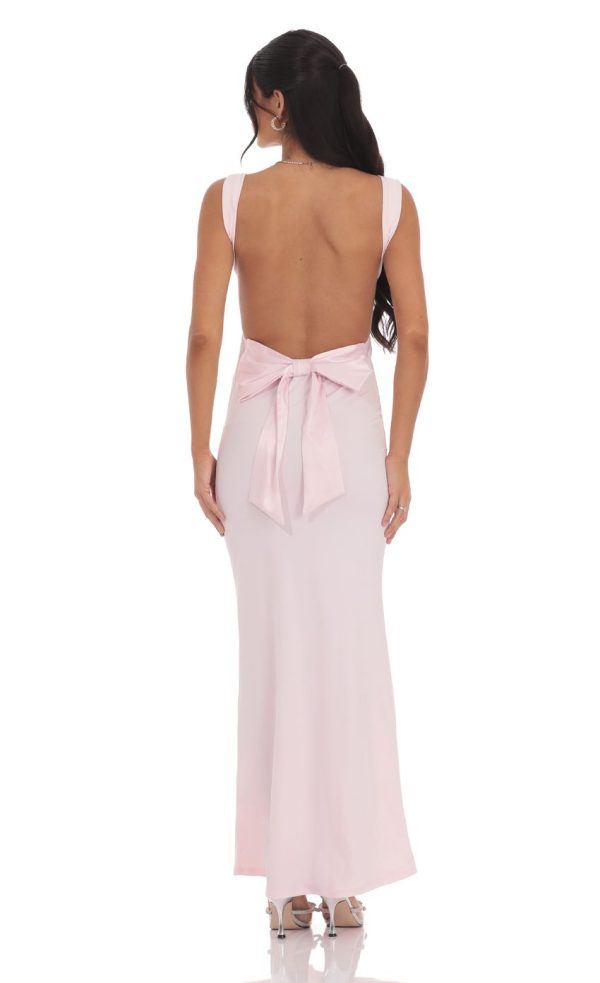Open Back Bow Maxi Dress in Pink