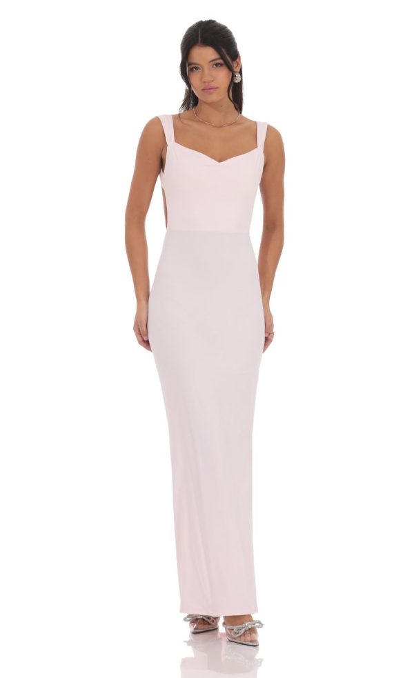 Open Back Bow Maxi Dress in Pink - Image 2
