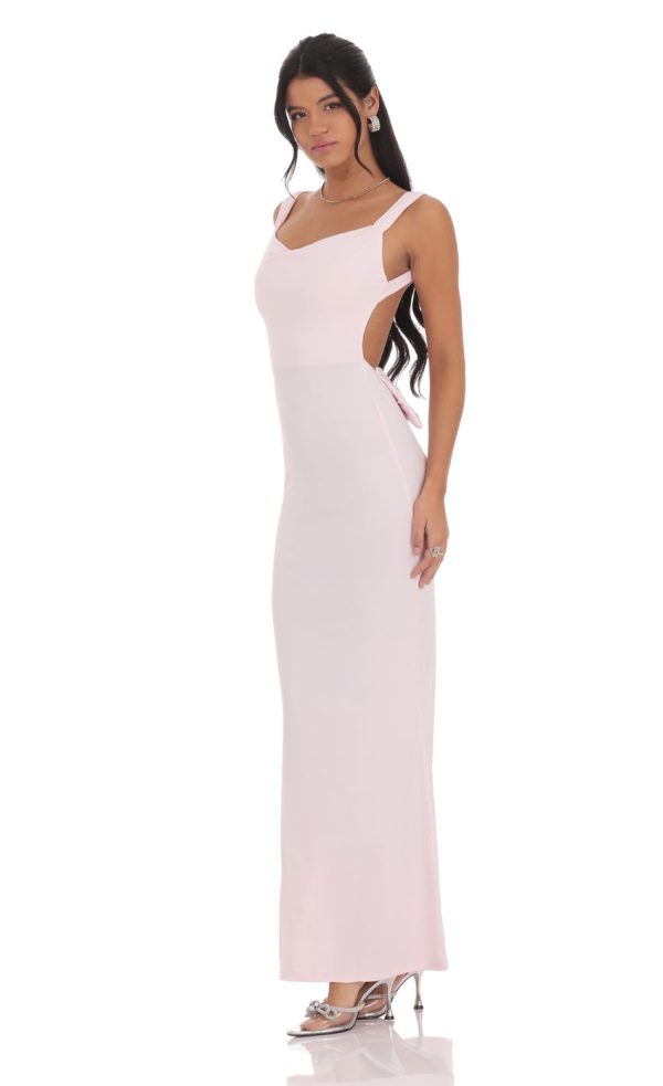 Open Back Bow Maxi Dress in Pink - Image 3