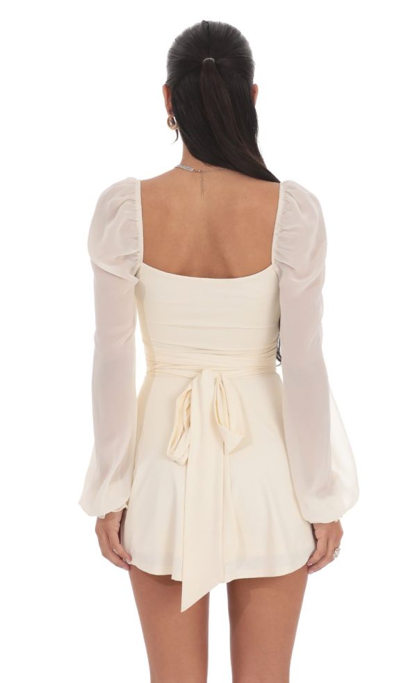 Puff Sleeve Wrap Dress in Cream - Image 2