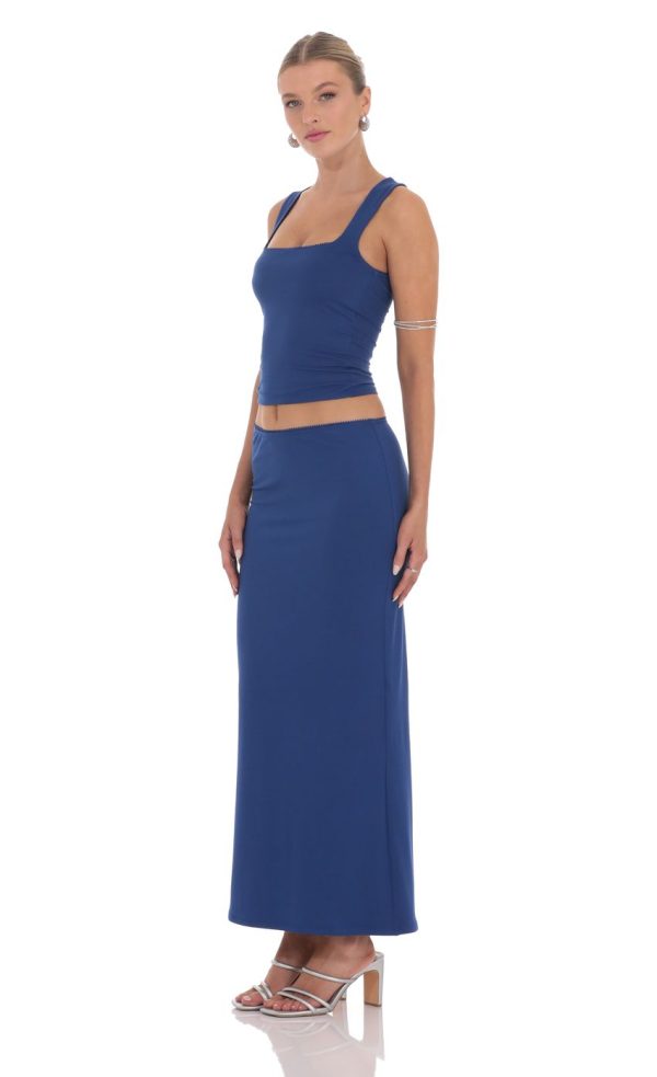 Two Piece Maxi Skirt Set in Blue