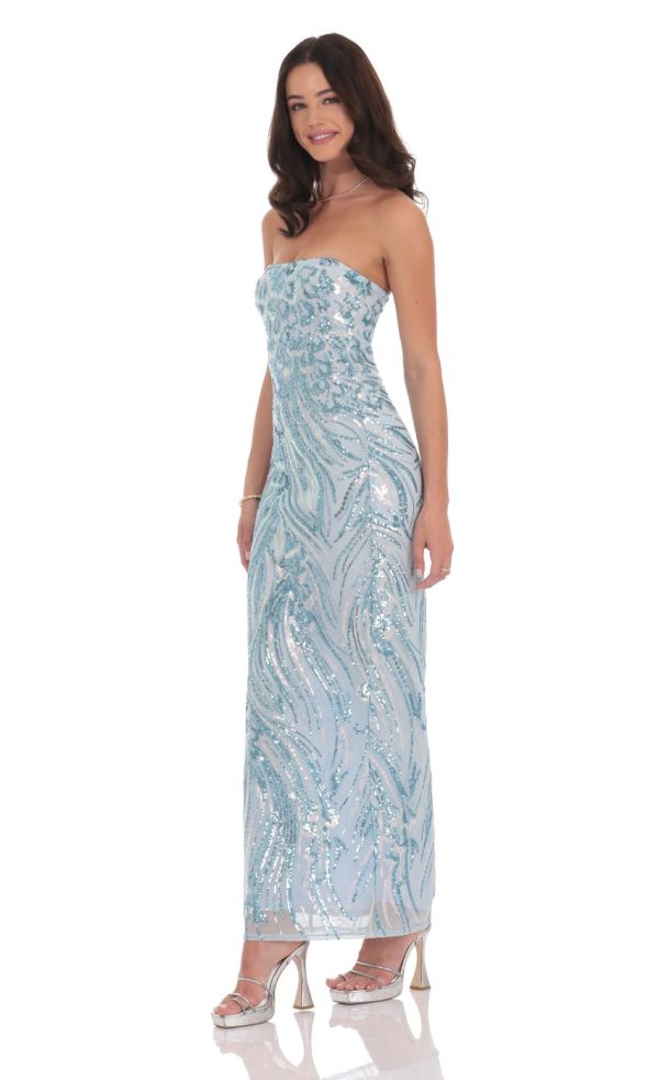 Sequin Pattern Maxi Dress in Sky Blue - Image 3