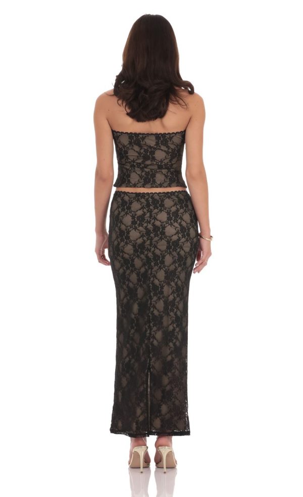 Lace Strapless Two Piece Set in Black - Image 2