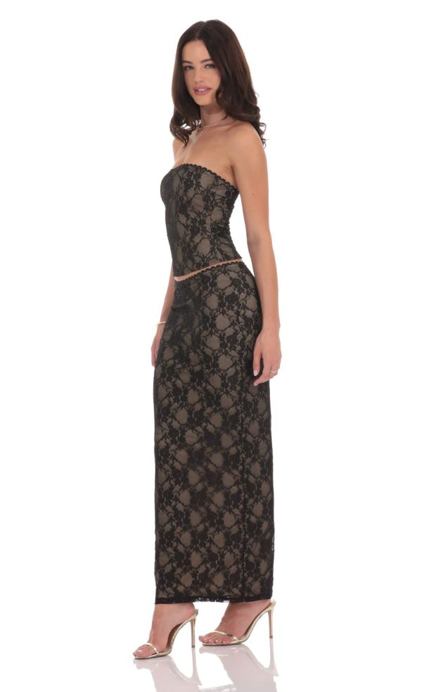 Lace Strapless Two Piece Set in Black - Image 3