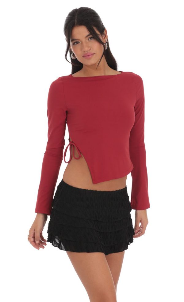 Side Tie Slit Top in Red