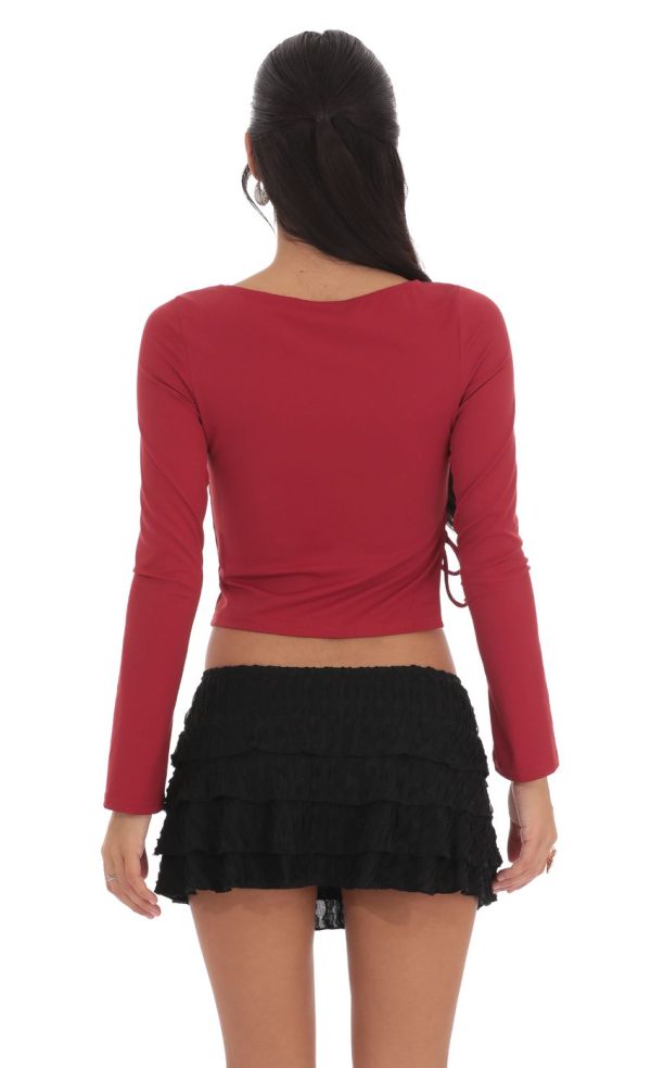 Side Tie Slit Top in Red - Image 2