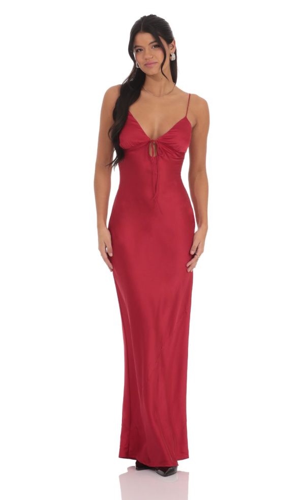 Satin Back Tie Maxi Dress in Red - Image 2