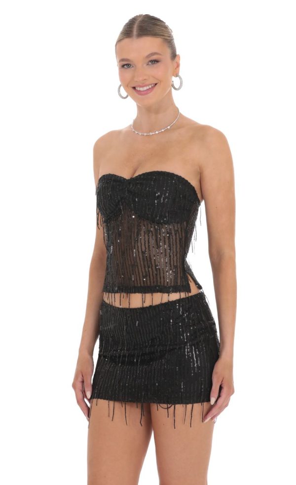 Fringe Sequin Skirt in Black - Image 3