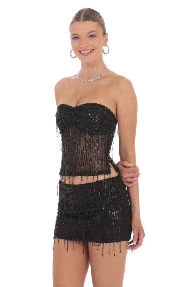 Fringe Sequin Top in Black - Image 3