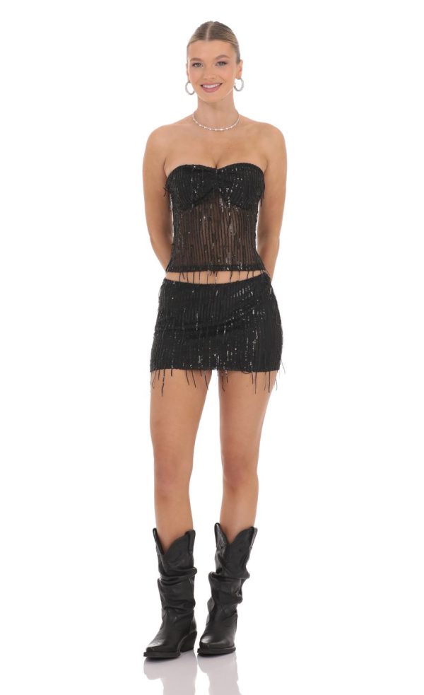 Fringe Sequin Top in Black - Image 4