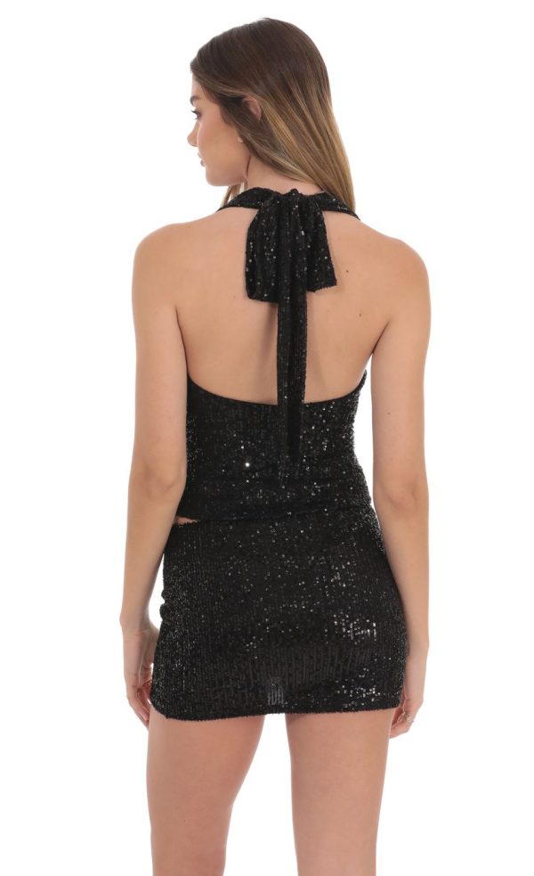 Sequin Halter Top in Black - Image 2