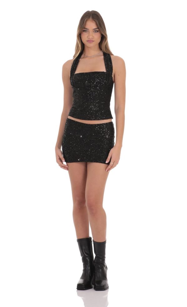 Sequin Halter Top in Black - Image 4