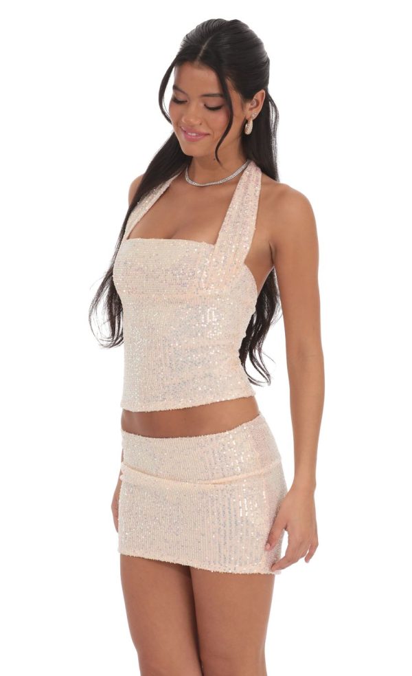 Sequin Mini Skirt in Rose Gold - Image 2