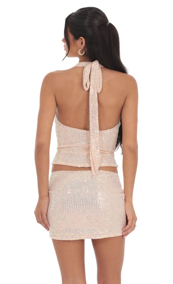 Sequin Mini Skirt in Rose Gold - Image 3