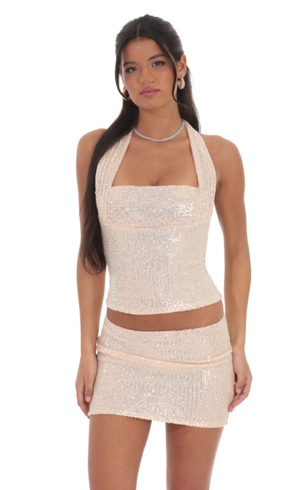 Sequin Mini Skirt in Rose Gold - Image 4