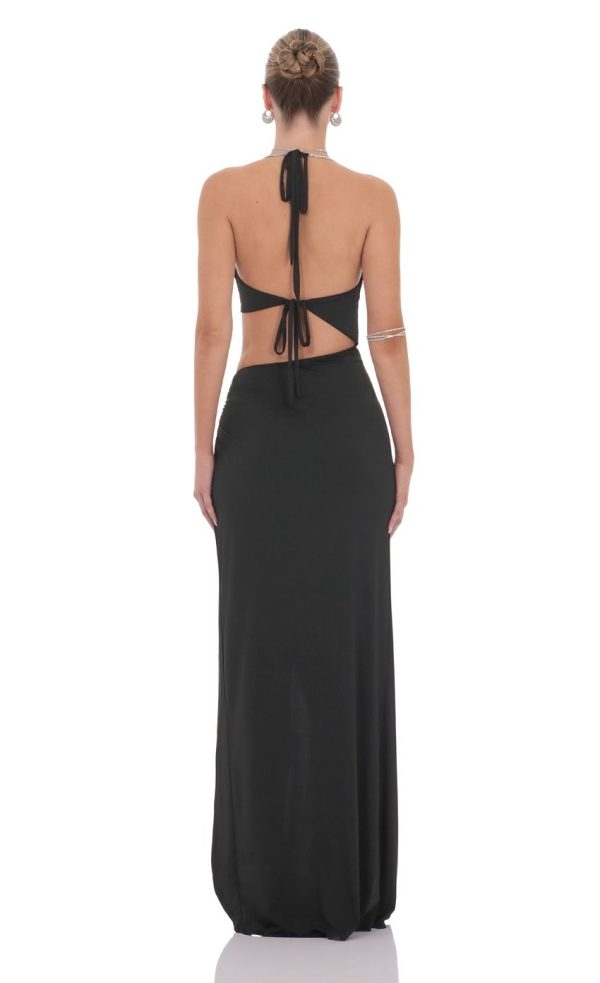 Rhinestone Cutout Maxi Dress in Black - Image 2