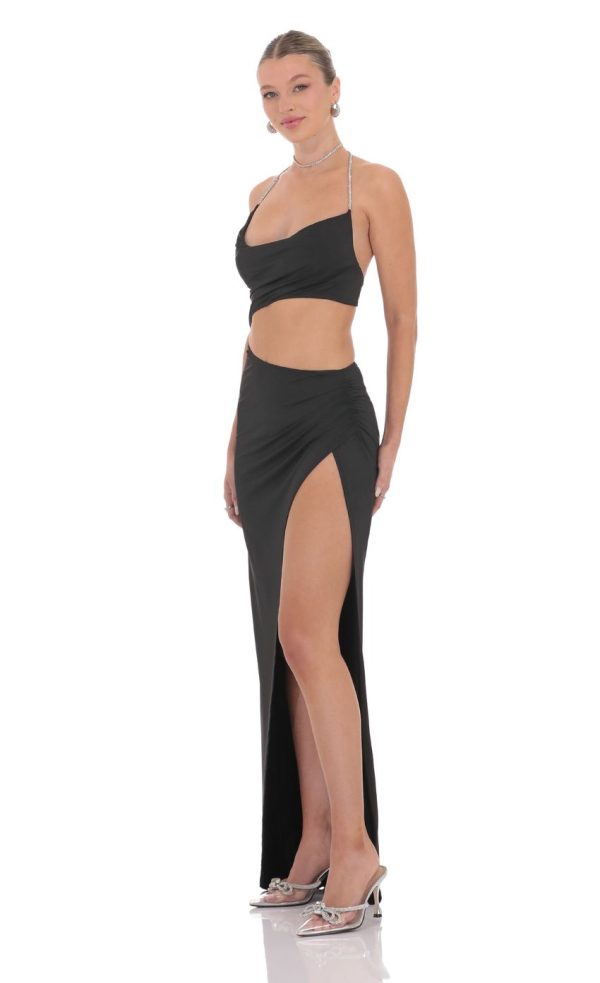 Rhinestone Cutout Maxi Dress in Black - Image 3