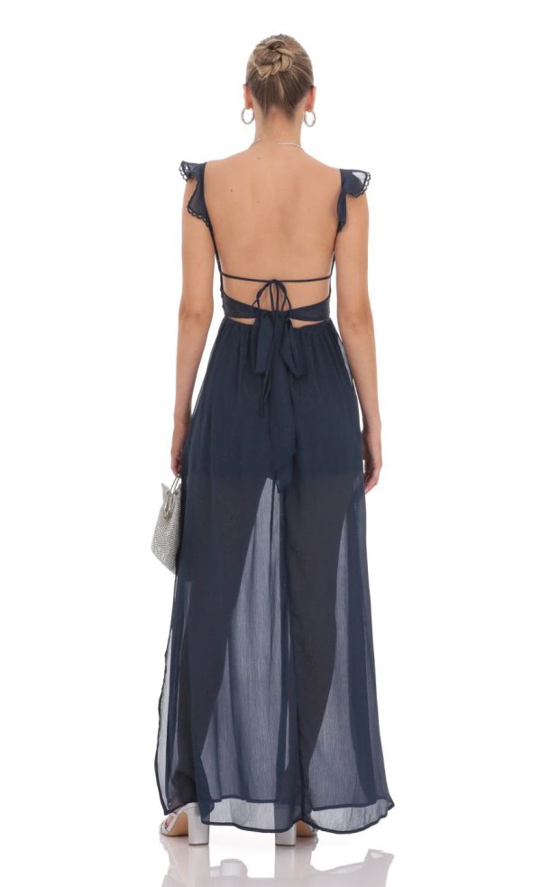 Shimmer Chiffon Maxi Dress in Navy - Image 2