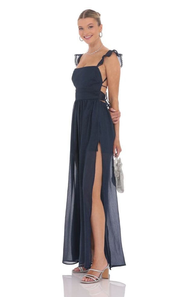 Shimmer Chiffon Maxi Dress in Navy - Image 3