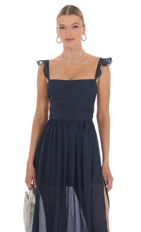 Shimmer Chiffon Maxi Dress in Navy - Image 4