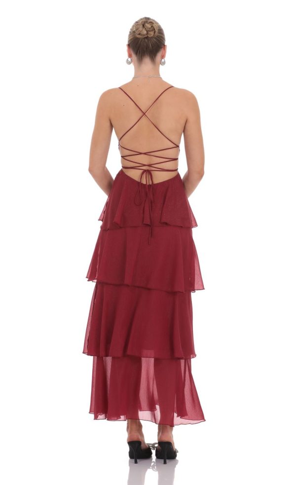 Shimmer Crinkle Maxi Dress in Maroon - Image 2